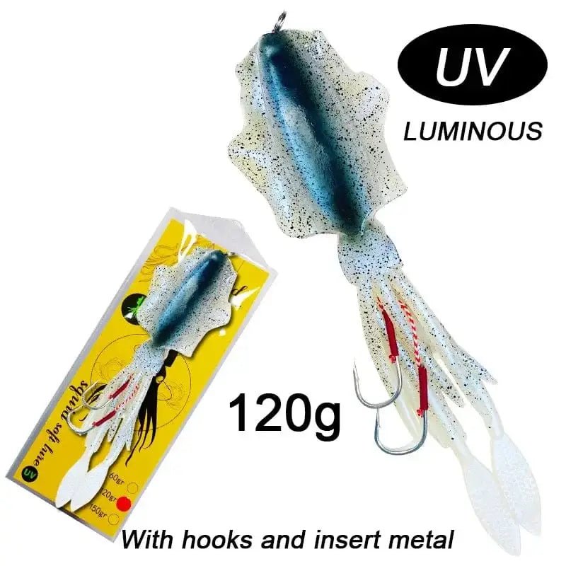 China China 120g 20cm 9 60g120g150g Silicone Soft Artificial Rubber Luminous UV Squid Jig Fishing Lures For Sea Fishing Trolling Wobbler Bait