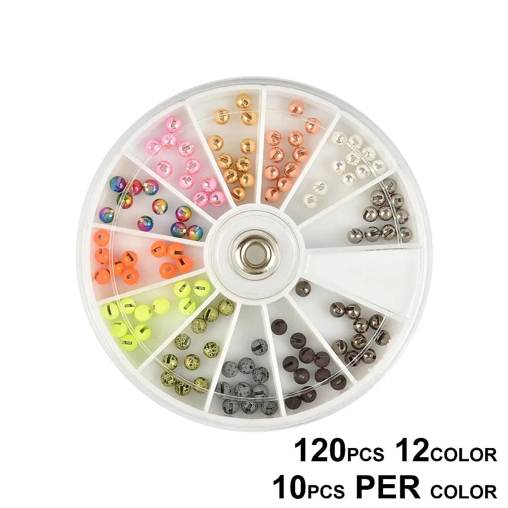 China China 120pcs set / 3.3mm Elite TG 50pcs Tungsten Slotted Beads 2.5mm-3.8mm Trout Panfish Hook Fly Tying Bead Material Multi-Color Fly Fishing Tackel