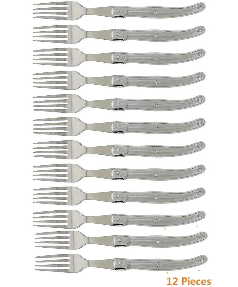 China China 12pcs forks 9" Stainless Steel Laguiole Steak Knife set Dinner Fork Spoon Teaspoon Silver Dinnerware  Tableware Restaurant Cutlery 4-12pcs