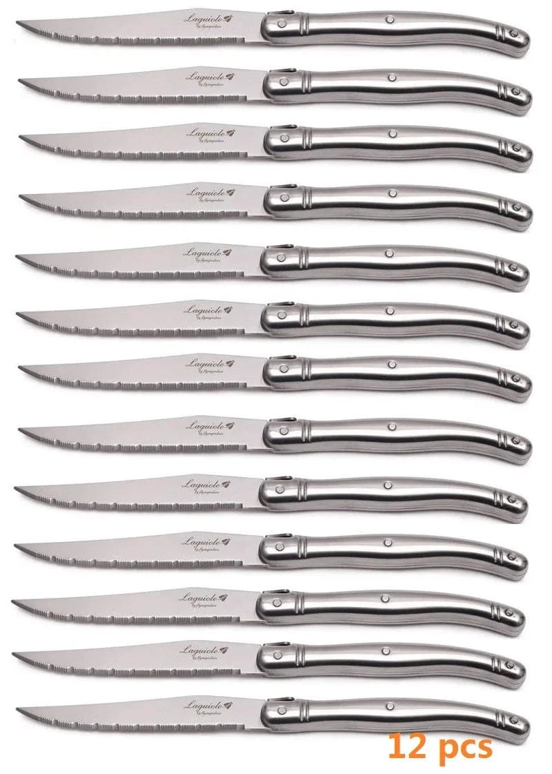 China China 12pcs Knifes 9" Stainless Steel Laguiole Steak Knife set Dinner Fork Spoon Teaspoon Silver Dinnerware  Tableware Restaurant Cutlery 4-12pcs