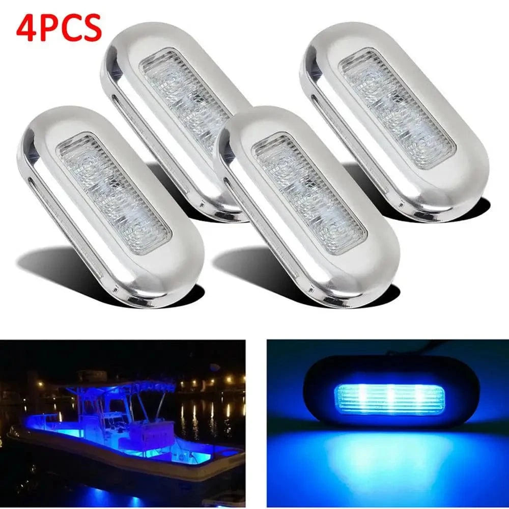 China China 12V Blue 3LED / CHINA 4Pcs Boat Courtesy Lights Stair Deck Transom LED Stern Light Waterproof Boat Indicator Turn Signal Tail Lamp Yacht Marine Lights