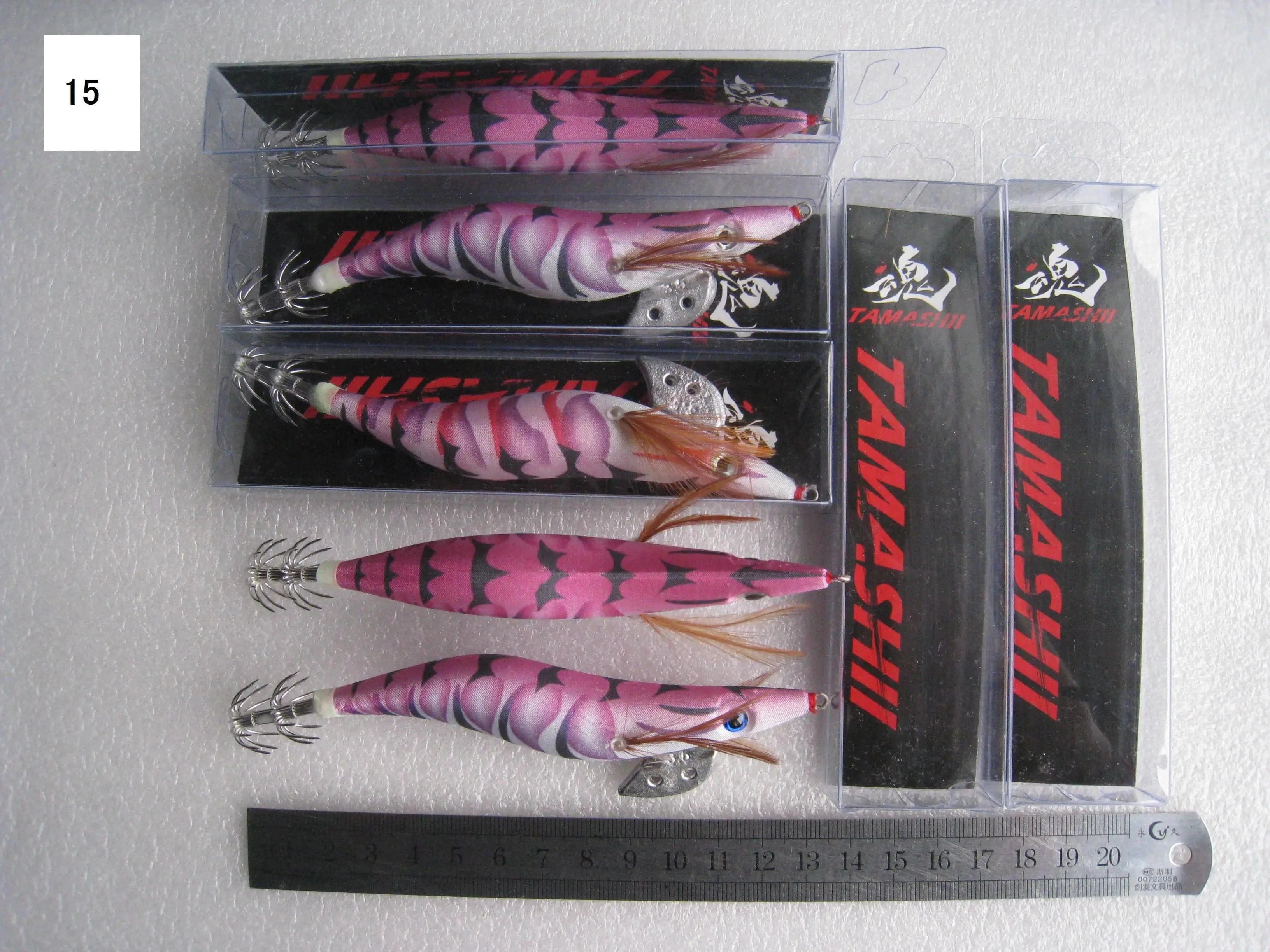 China China 15 / 2.5 20pcs 3.5#   squid jigs  (13.5cm  20g)squid hook fishing lure ,jig bait, wood shrimp.fishingtackle .