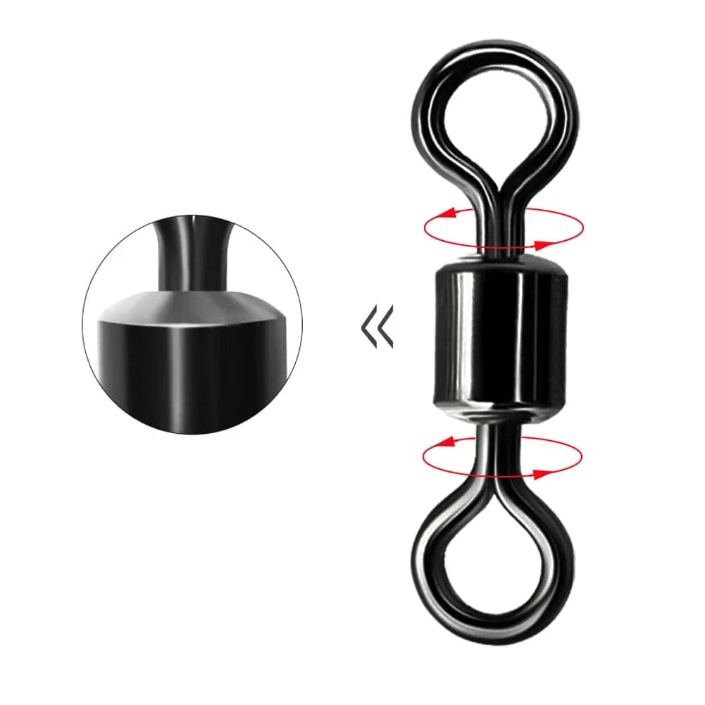 China China 150 pcs 1 box 150pcs/1box 6 Size Fishing Swivel Solid Connector Ball Bearing Snap Fishing Swivels Rolling Stainless Steel Bead Fish Tackle Box