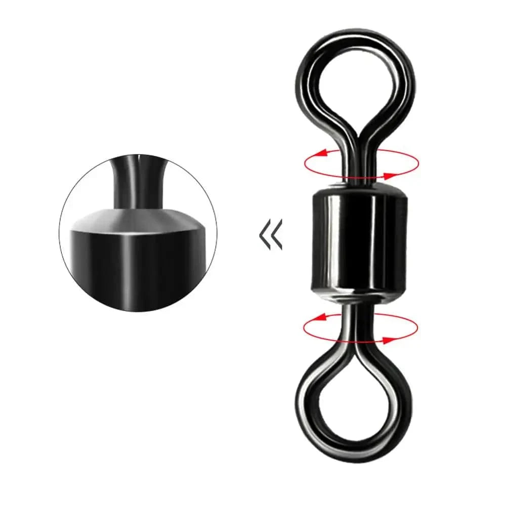 China China 150 pcs 1 box 150pcs/1box 6 Size Fishing Swivel Solid Connector Ball Bearing Snap Fishing Swivels Rolling Stainless Steel Bead Fish Tackle Box