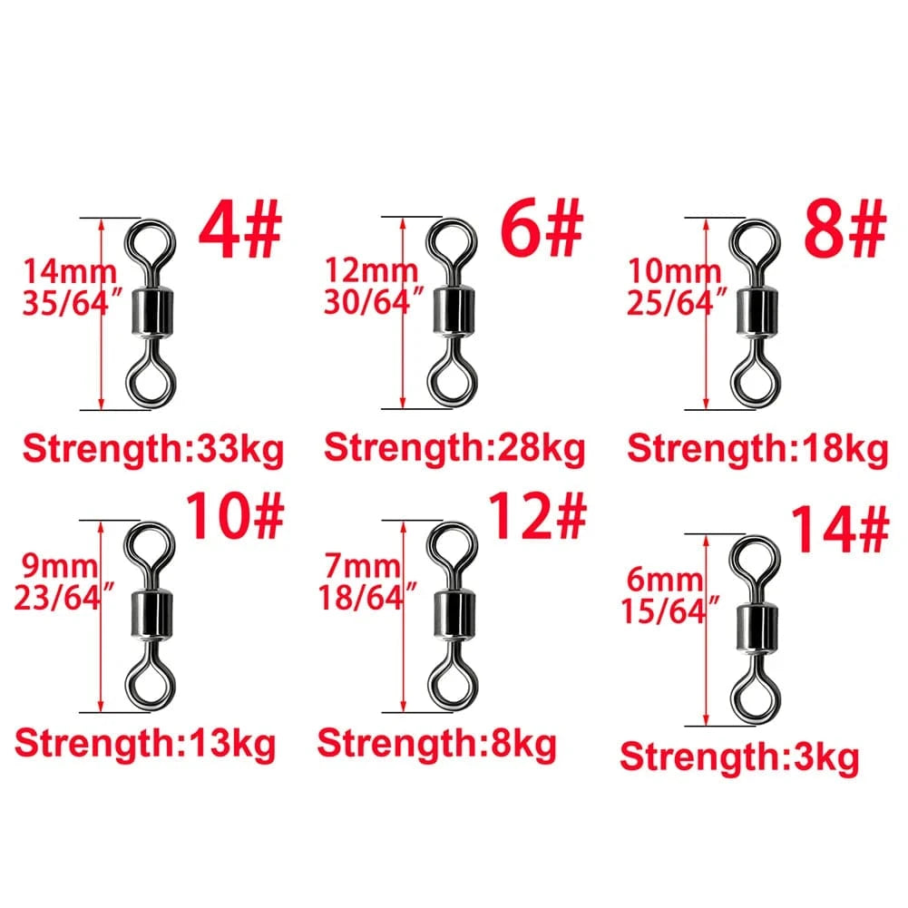 China China 150 pcs 1 box 150pcs/1box 6 Size Fishing Swivel Solid Connector Ball Bearing Snap Fishing Swivels Rolling Stainless Steel Bead Fish Tackle Box