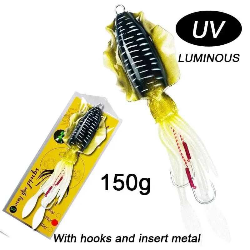 China China 150g 20cm 1 60g120g150g Silicone Soft Artificial Rubber Luminous UV Squid Jig Fishing Lures For Sea Fishing Trolling Wobbler Bait
