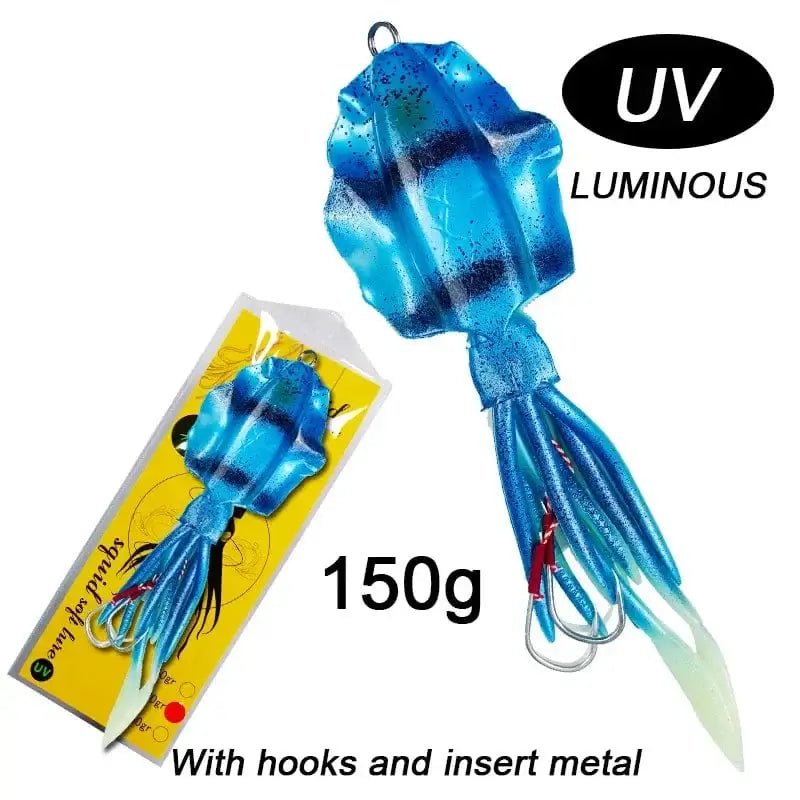China China 150g 20cm 3 60g120g150g Silicone Soft Artificial Rubber Luminous UV Squid Jig Fishing Lures For Sea Fishing Trolling Wobbler Bait