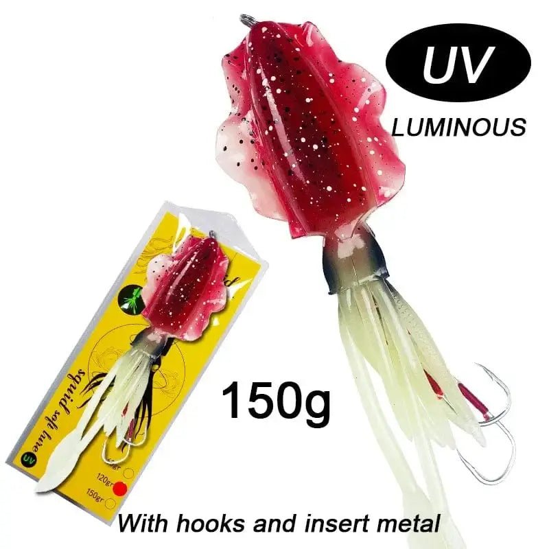 China China 150g 20cm 6 60g120g150g Silicone Soft Artificial Rubber Luminous UV Squid Jig Fishing Lures For Sea Fishing Trolling Wobbler Bait