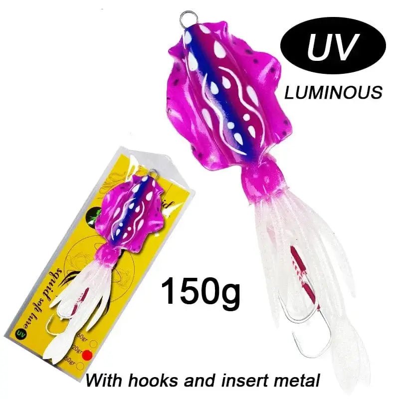 China China 150g 20cm 60g120g150g Silicone Soft Artificial Rubber Luminous UV Squid Jig Fishing Lures For Sea Fishing Trolling Wobbler Bait