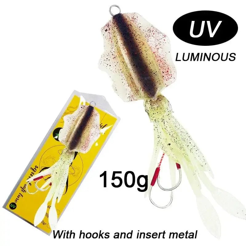 China China 150g 20cm 7 60g120g150g Silicone Soft Artificial Rubber Luminous UV Squid Jig Fishing Lures For Sea Fishing Trolling Wobbler Bait