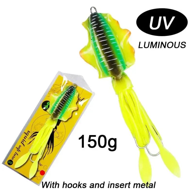 China China 150g 20cm 8 60g120g150g Silicone Soft Artificial Rubber Luminous UV Squid Jig Fishing Lures For Sea Fishing Trolling Wobbler Bait