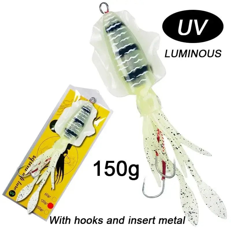China China 150g 20cm 9 60g120g150g Silicone Soft Artificial Rubber Luminous UV Squid Jig Fishing Lures For Sea Fishing Trolling Wobbler Bait