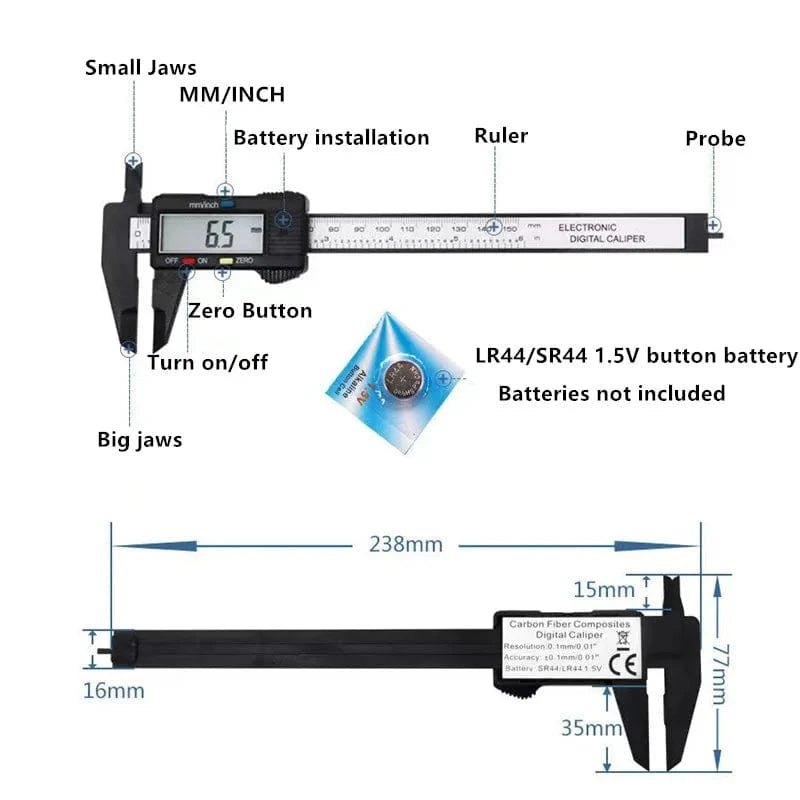 China China 150mm 100mm Electronic Digital Caliper Carbon Fiber Dial Vernier Caliper Gauge Micrometer Measuring Tool Digital Ruler