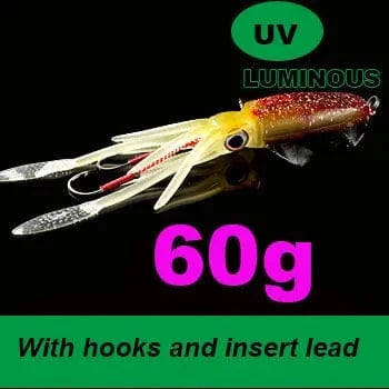 China China 15cm60g 1 SUNMILE Fishing Soft Squid Lure 20g/60g/80g/100g/120g/150g Luminous/UV Squid Jig Fishing Lures For Sea Fishing Wobbler Bait