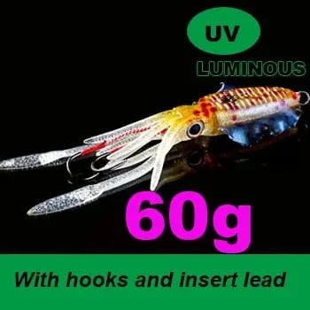 China China 15cm60g 2 SUNMILE Fishing Soft Squid Lure 20g/60g/80g/100g/120g/150g Luminous/UV Squid Jig Fishing Lures For Sea Fishing Wobbler Bait