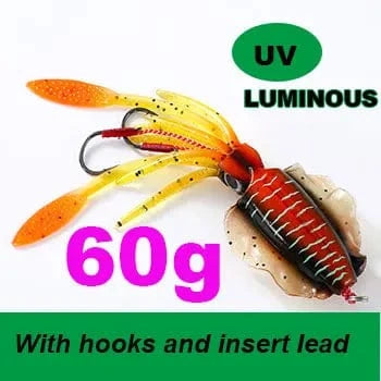 China China 15cm60g 3 SUNMILE Fishing Soft Squid Lure 20g/60g/80g/100g/120g/150g Luminous/UV Squid Jig Fishing Lures For Sea Fishing Wobbler Bait