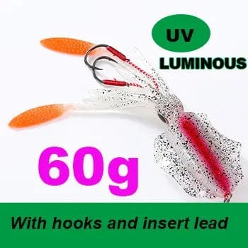 China China 15cm60g 5 SUNMILE Fishing Soft Squid Lure 20g/60g/80g/100g/120g/150g Luminous/UV Squid Jig Fishing Lures For Sea Fishing Wobbler Bait