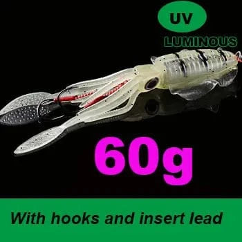 China China 15cm60g 7 SUNMILE Fishing Soft Squid Lure 20g/60g/80g/100g/120g/150g Luminous/UV Squid Jig Fishing Lures For Sea Fishing Wobbler Bait