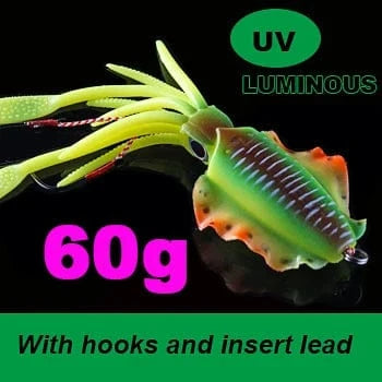China China 15cm60g SUNMILE Fishing Soft Squid Lure 20g/60g/80g/100g/120g/150g Luminous/UV Squid Jig Fishing Lures For Sea Fishing Wobbler Bait