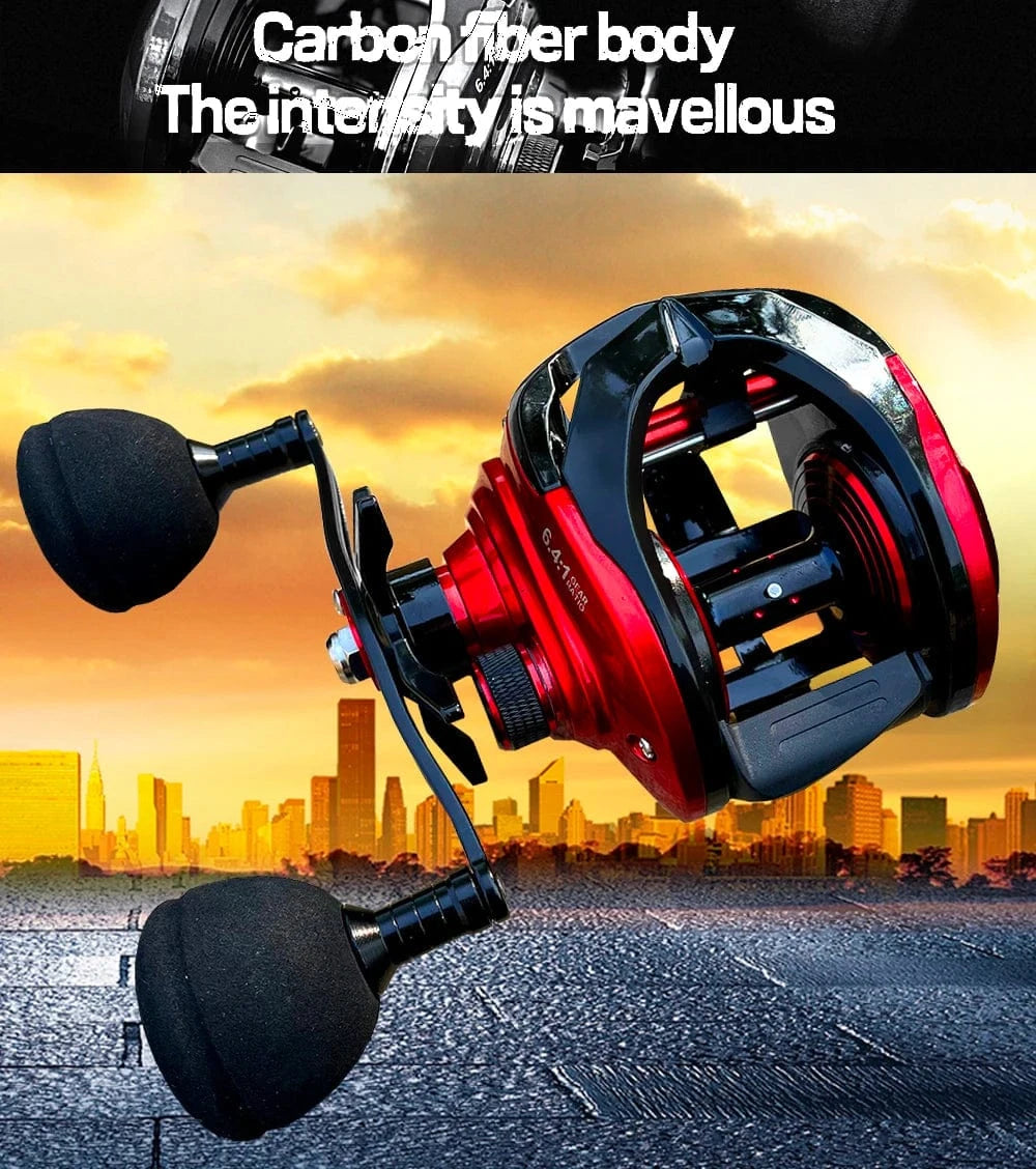 China China 15KG Drag Jig Baitcast Fishing Reel Saltwater Big Game Reel Dual-row Powerful Magnet Carbon Fiber Baitcasting Reels 6.4:1 8+1BB