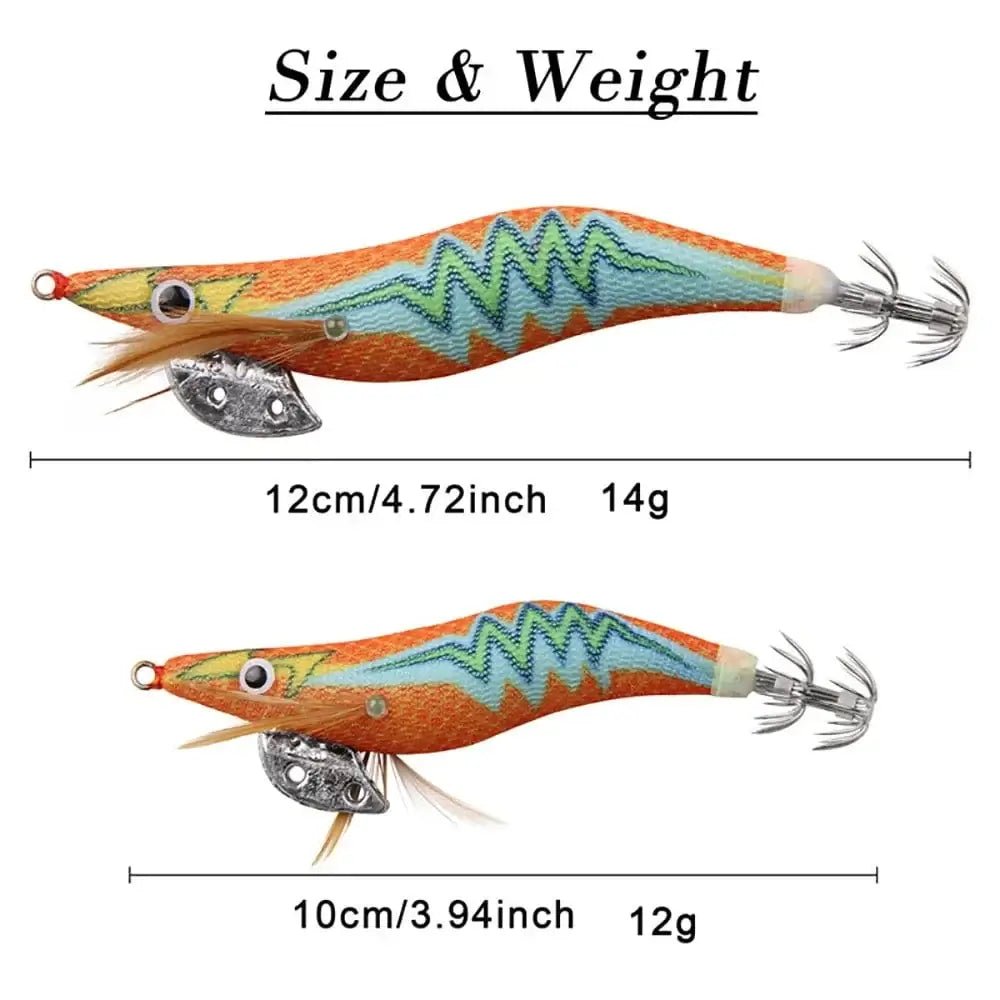 China China 15Pcs Luminous Fishing Squid bait Steel Wire Leader Set Saltwater Wood Shrimp Lead Jig Hook Octopus Cuttlefish Trolling Bait