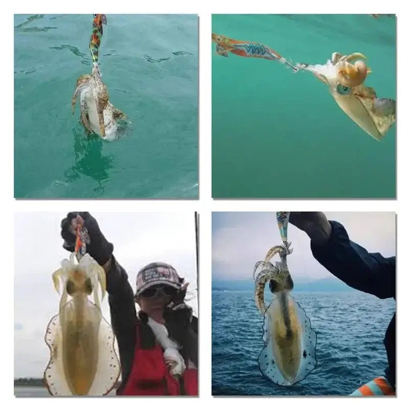 China China 15Pcs Luminous Fishing Squid bait Steel Wire Leader Set Saltwater Wood Shrimp Lead Jig Hook Octopus Cuttlefish Trolling Bait