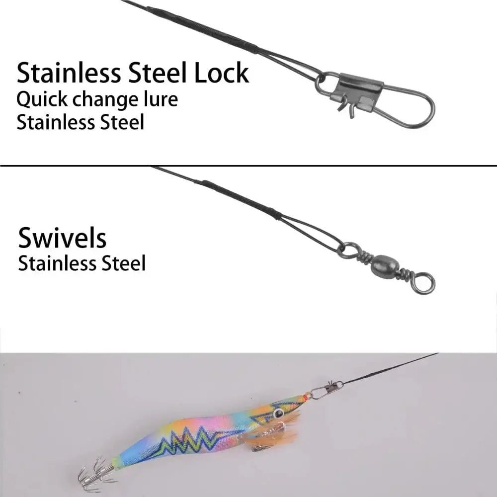 China China 15Pcs Luminous Fishing Squid bait Steel Wire Leader Set Saltwater Wood Shrimp Lead Jig Hook Octopus Cuttlefish Trolling Bait