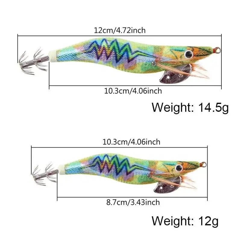 China China 15Pcs Luminous Fishing Squid bait Steel Wire Leader Set Saltwater Wood Shrimp Lead Jig Hook Octopus Cuttlefish Trolling Bait