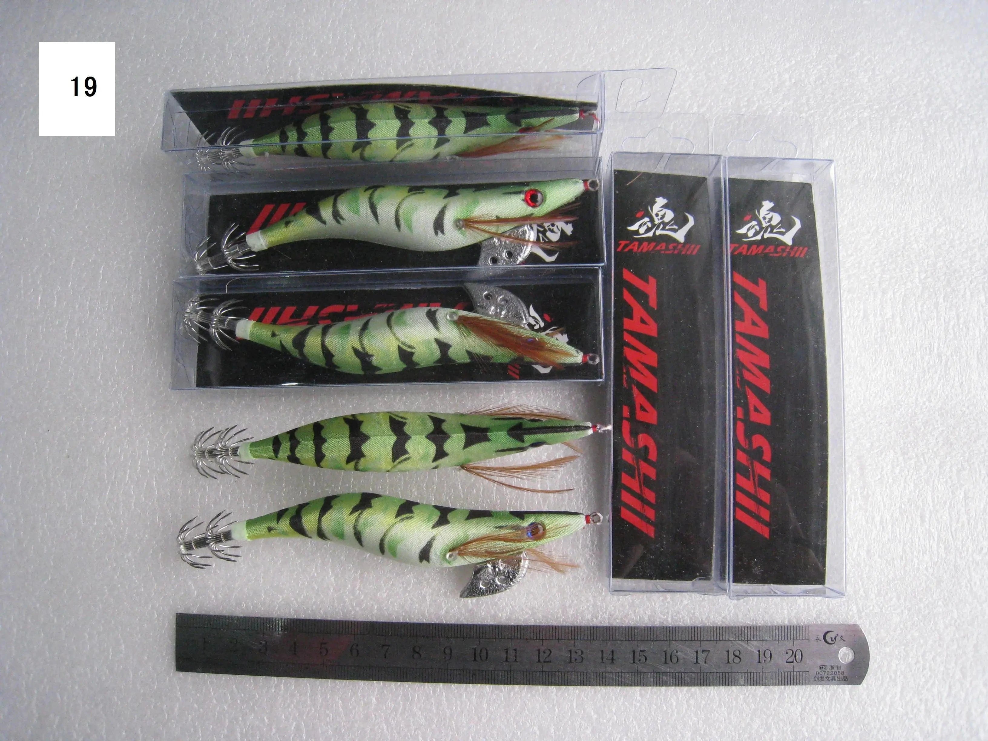 China China 19 / 2.5 20pcs 3.5#   squid jigs  (13.5cm  20g)squid hook fishing lure ,jig bait, wood shrimp.fishingtackle .