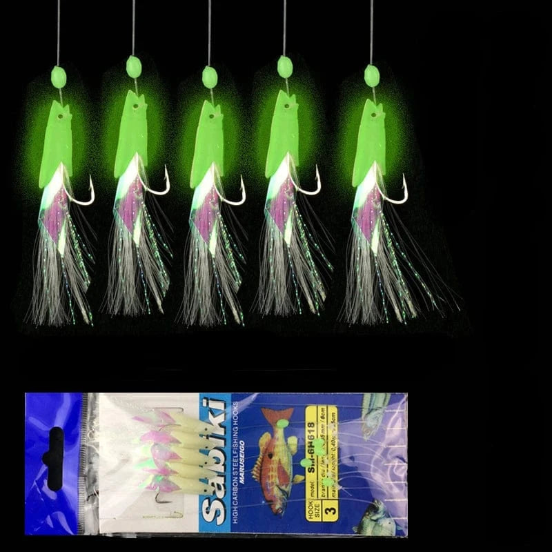 China China 1bag / 1l0 5pcs/bag Sea/ Salterwater Fishing Freshwater Fishing Sabiki Rigs String Hook Flash Luminous Fish String Hook