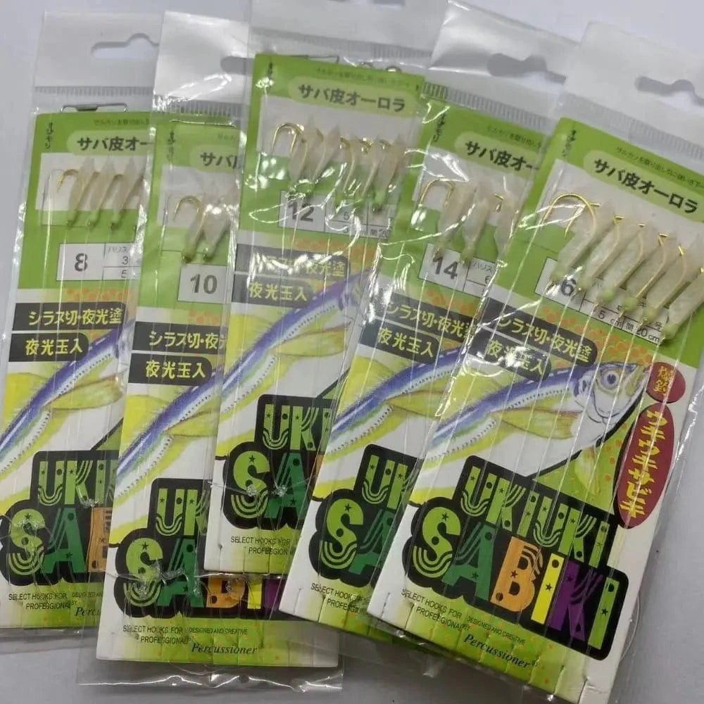 China China 1Park/5pcs Lunker Sabiki Rigs  Hooks Saltwater Fishing Lures Luminous Glow Flash Fishskin Sea Bait Mackerel Pesca Tackle