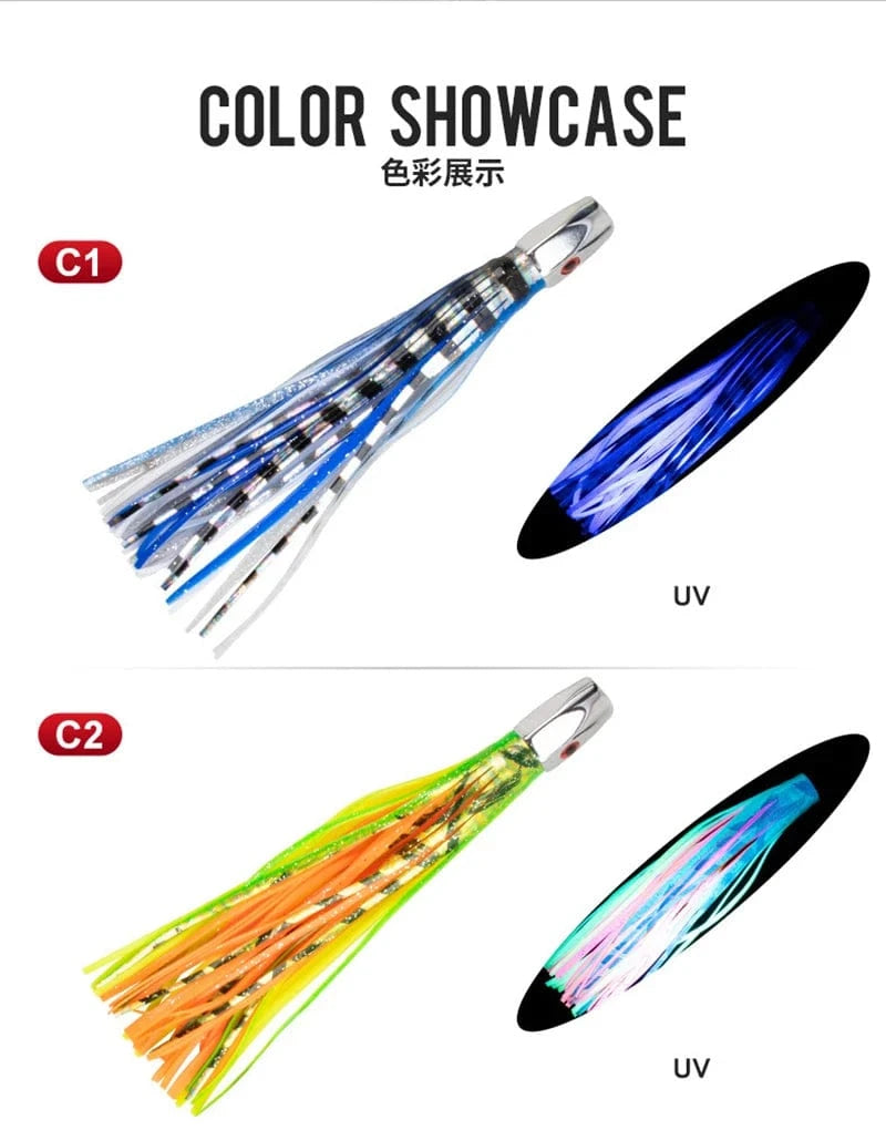 China China 1pc 20.5cm 76g Trolling Lure Bait Copper Head Octopus Squid Skirt Bait Big Game Drag Fishing Marlin Tuna Pesca Hard Bait