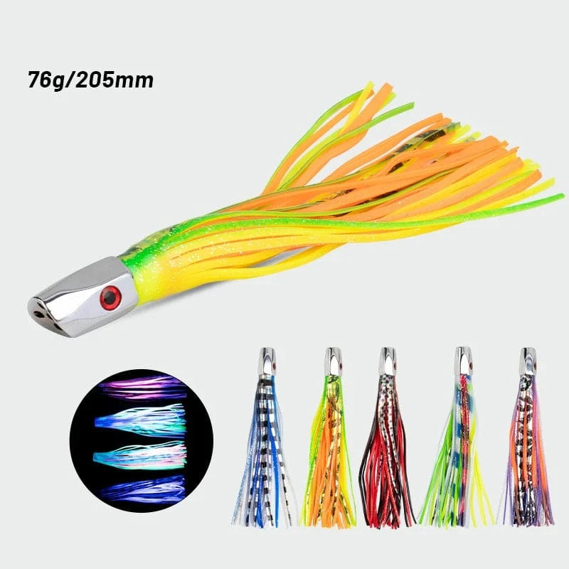 China China 1pc 20.5cm 76g Trolling Lure Bait Copper Head Octopus Squid Skirt Bait Big Game Drag Fishing Marlin Tuna Pesca Hard Bait
