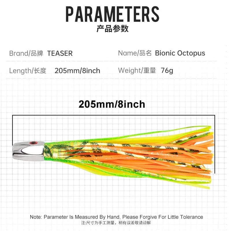 China China 1pc 20.5cm 76g Trolling Lure Bait Copper Head Octopus Squid Skirt Bait Big Game Drag Fishing Marlin Tuna Pesca Hard Bait
