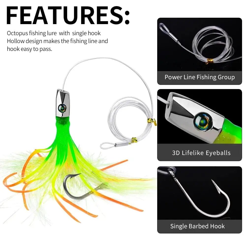 China China 1pc 22cm/8.7inch Trolling Bait For Marlin Tuna Dolphin Shark Big Game, Deep-sea Fishing Bait, Octopus Squid Skirt Trolling Lures