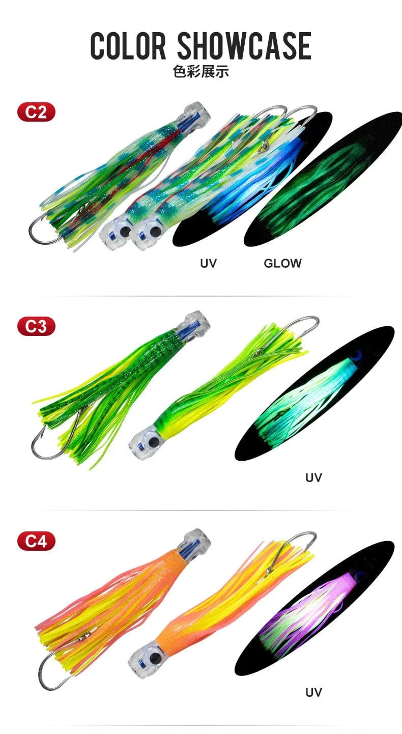 China China 1pc 23cm 130g UV Trolling Lure Bait Resin Head Head Octopus Squid Skirt Bait Big Game Drag Fishing Marlin Tuna Pesca Hard Bait