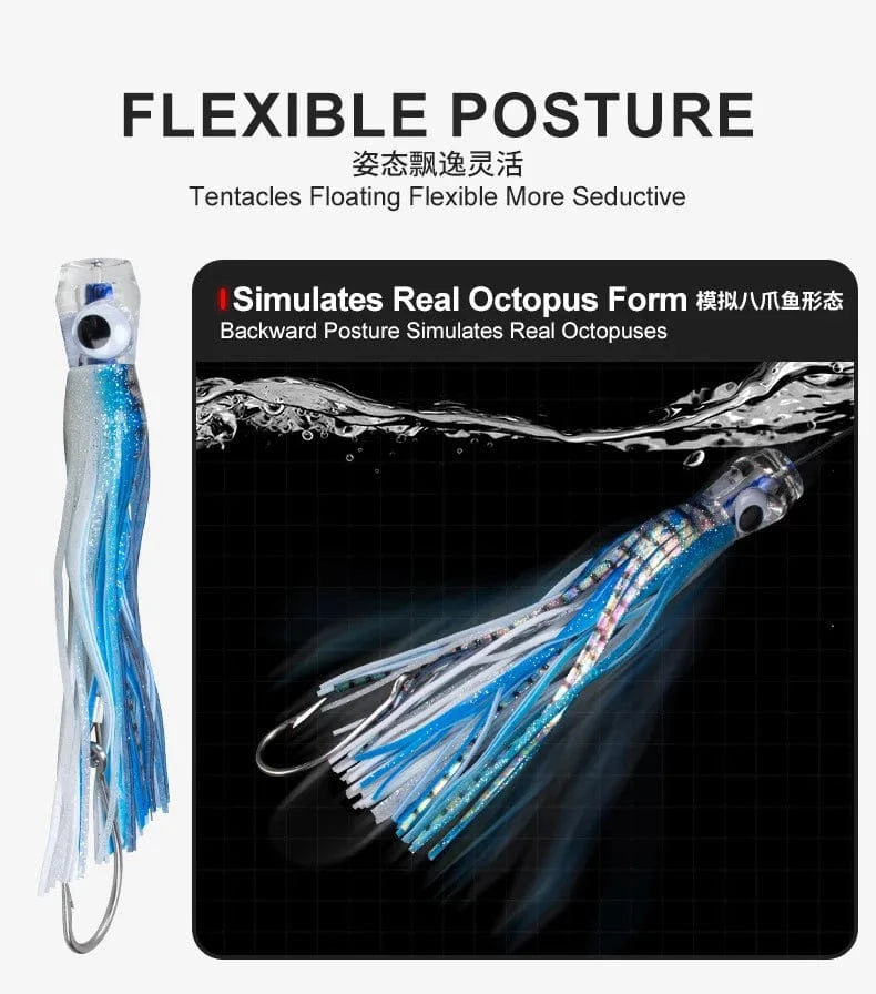 China China 1pc 23cm 130g UV Trolling Lure Bait Resin Head Head Octopus Squid Skirt Bait Big Game Drag Fishing Marlin Tuna Pesca Hard Bait
