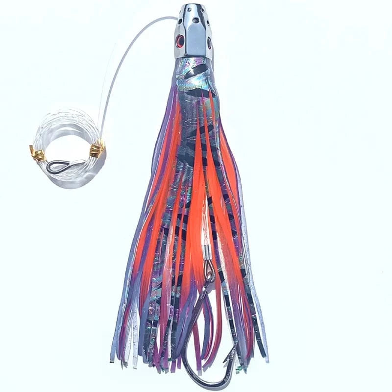 China China 1PC 23cm185g Big Game Drag Fishing Marlin Tuna Trolling Lure Copper Head Octopus Squid Skirt Bait With Hook pesca Fishing lure