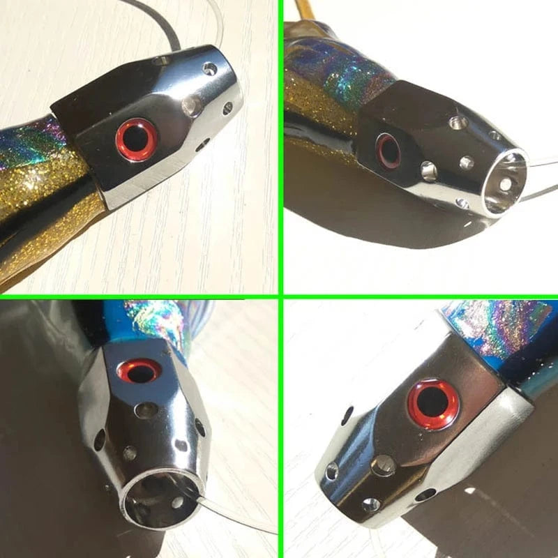 China China 1PC 23cm185g Big Game Drag Fishing Marlin Tuna Trolling Lure Copper Head Octopus Squid Skirt Bait With Hook pesca Fishing lure