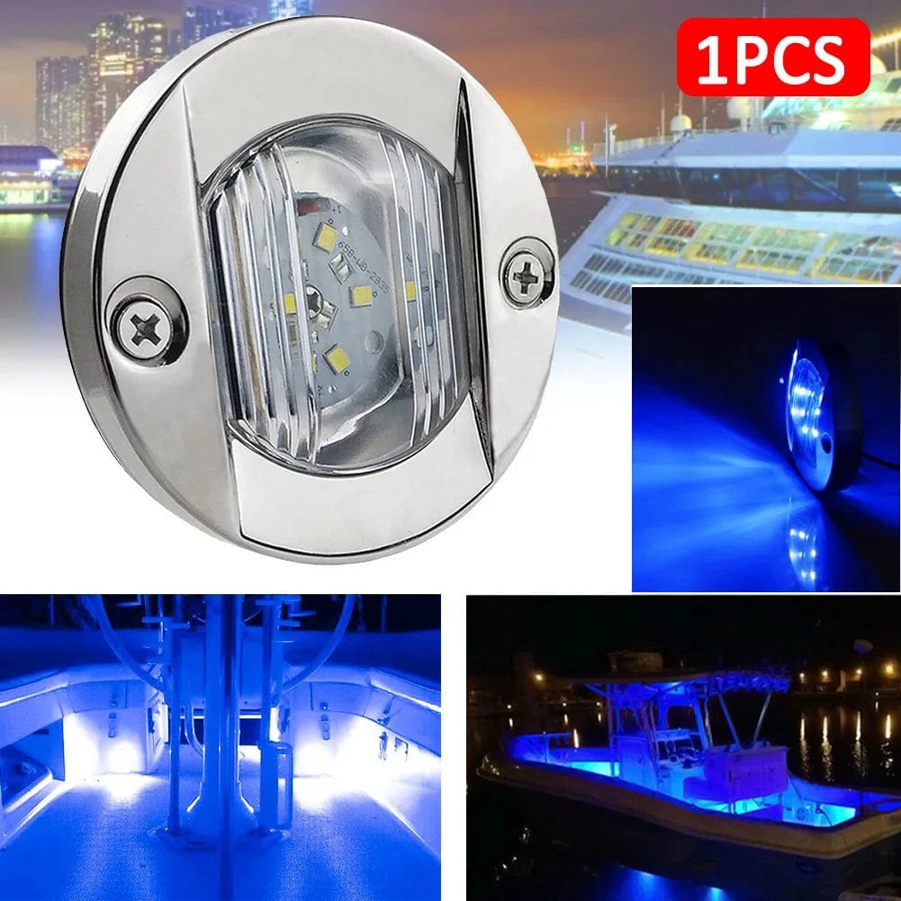 China China 1PC Blue 3Inch 6 Led Round Chrome Marine LED Transom Mount Stern Anchor Navigation Light Waterproof Boat Marine Lights 6-2835-SMD 12V DC