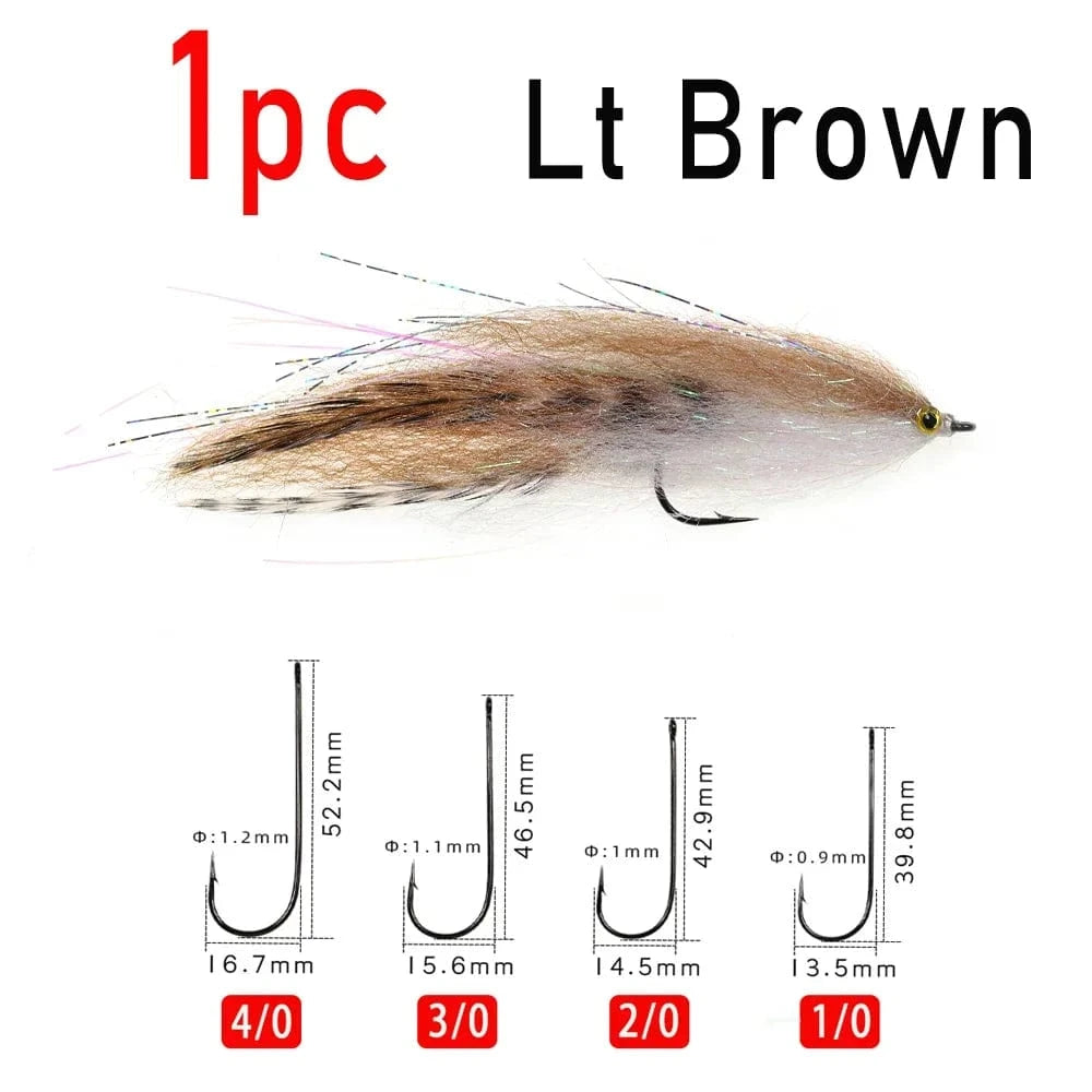 China China 1pc Lt Brown / Size 1l0 LIONRIVER Saltwater Streamer Flies Flash Tinsel EP Silky Fibers Fish Salmon Bass Pike Trout Fishing Artificial Lure Baits Tackel