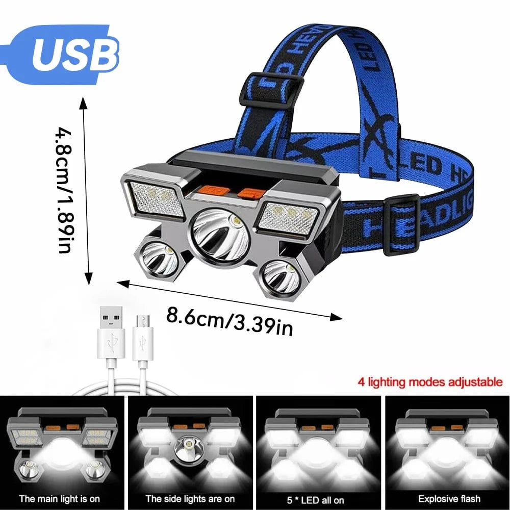 China China 1PC  T5  silvery 1 Pc Strong Light High Brightness Cob Headlight Usb Charging Head Mounted Night Fishing Light Outdoor Cycling Floodlight