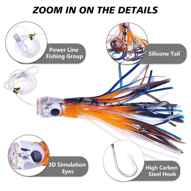 China China 1pc Trolling Skirt Tuna Lures 65G/100G Deep Sea Boat Fishing Bait Saltwater Lures for Mahi Marlin Wahoo Big Game Fishing Tackle