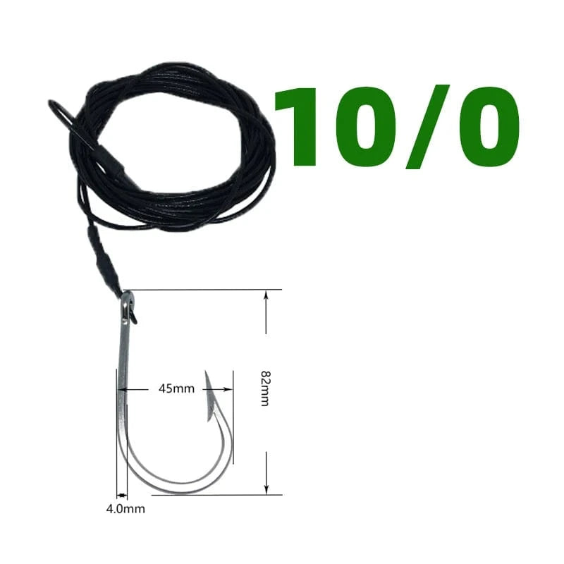 China China 1pcs  10-0 1pcs Big Game Shark Fishing Hooks with 9.8ft Nylon Coated Cable Leader(380-400LB) Deep Sea Hook Saltwater Fishhooks