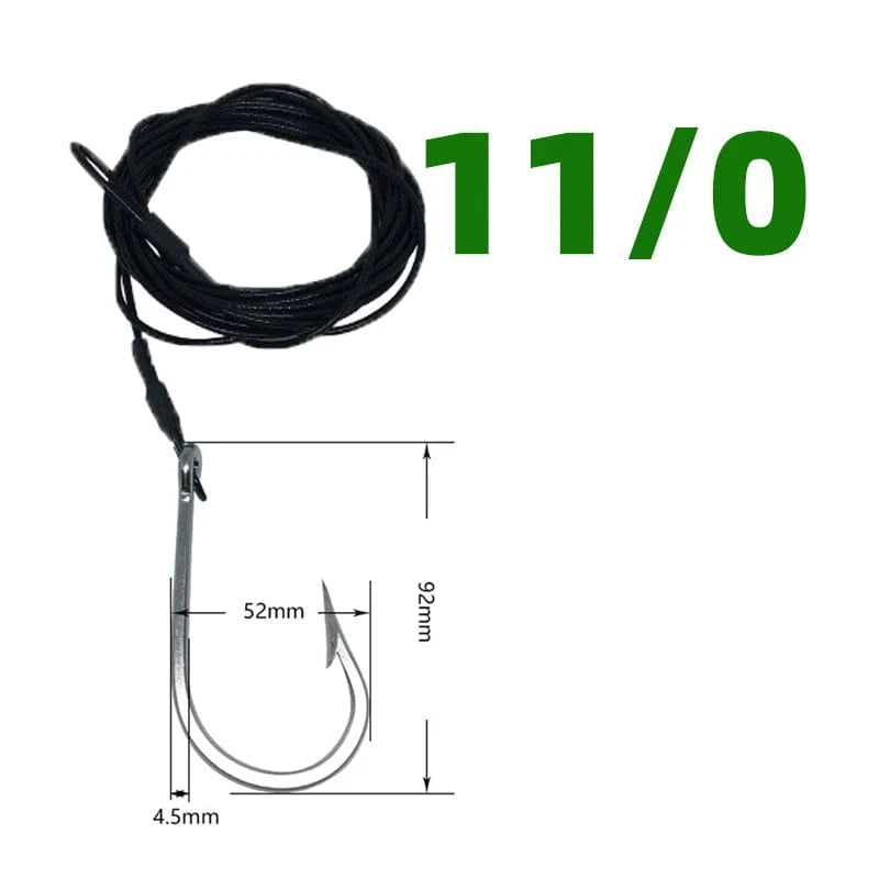 China China 1pcs  11-0 1pcs Big Game Shark Fishing Hooks with 9.8ft Nylon Coated Cable Leader(380-400LB) Deep Sea Hook Saltwater Fishhooks