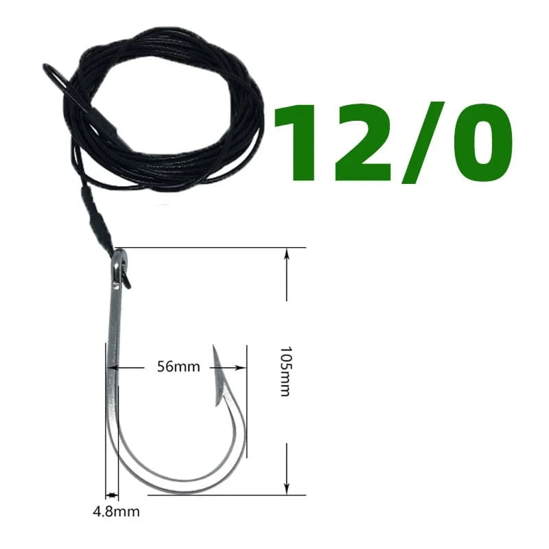 China China 1pcs  12-0 1pcs Big Game Shark Fishing Hooks with 9.8ft Nylon Coated Cable Leader(380-400LB) Deep Sea Hook Saltwater Fishhooks