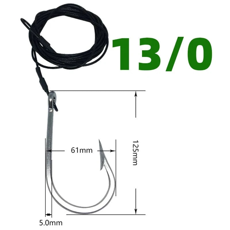 China China 1pcs  13-0 1pcs Big Game Shark Fishing Hooks with 9.8ft Nylon Coated Cable Leader(380-400LB) Deep Sea Hook Saltwater Fishhooks