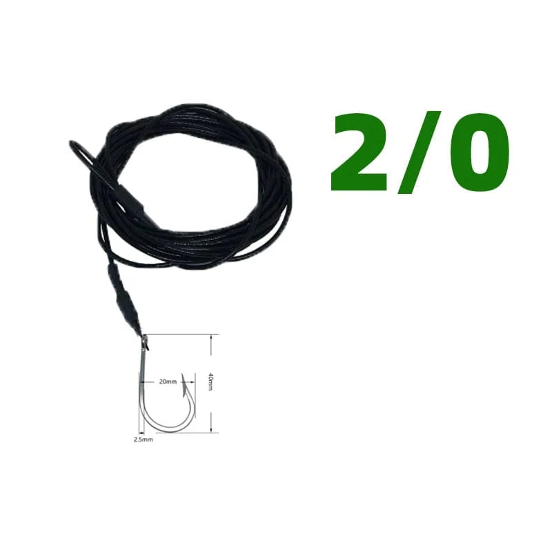 China China 1pcs  2-0 1pcs Big Game Shark Fishing Hooks with 9.8ft Nylon Coated Cable Leader(380-400LB) Deep Sea Hook Saltwater Fishhooks