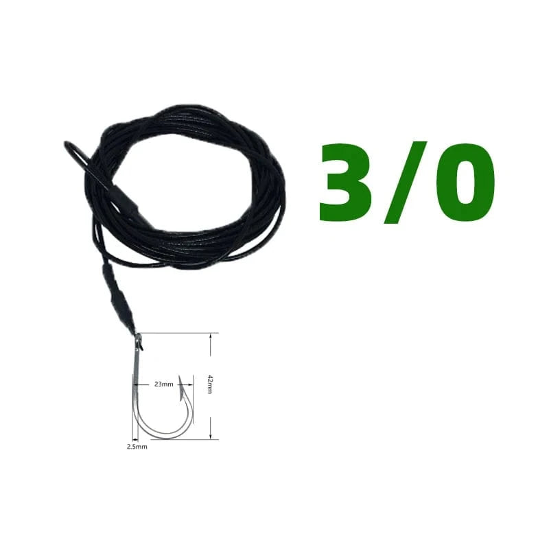 China China 1pcs  3-0 1pcs Big Game Shark Fishing Hooks with 9.8ft Nylon Coated Cable Leader(380-400LB) Deep Sea Hook Saltwater Fishhooks