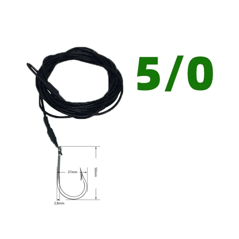China China 1pcs  5-0 1pcs Big Game Shark Fishing Hooks with 9.8ft Nylon Coated Cable Leader(380-400LB) Deep Sea Hook Saltwater Fishhooks